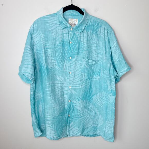 Tasso Elba Island XL Tropical Print Silk Linen‎ Short Sleeve Button Up Shirt - Picture 2 of 10